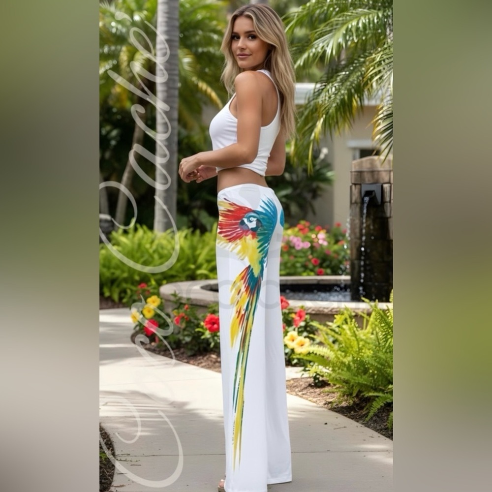 Classy Bird Print Relaxed Beachwear Pants Slacks Trousers Coverup